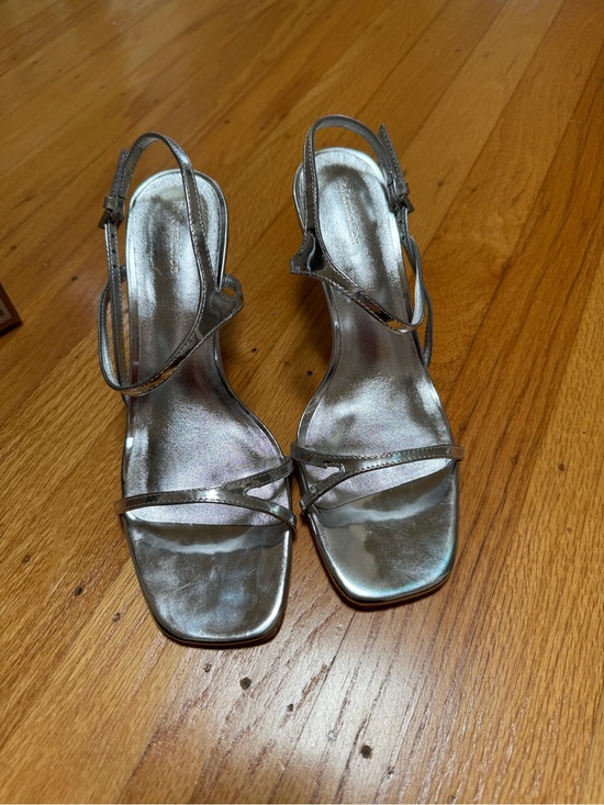 Reformation Shoes - Reformation Genni Metallic Silver Strappy Slingback Heels